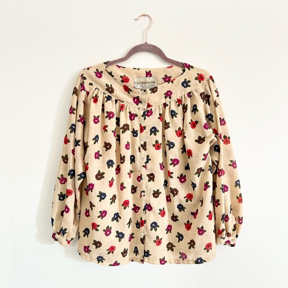 Liz Claiborne Tops - Liz Claiborne 80’s Vintage Floral Print Linen Peasant Top